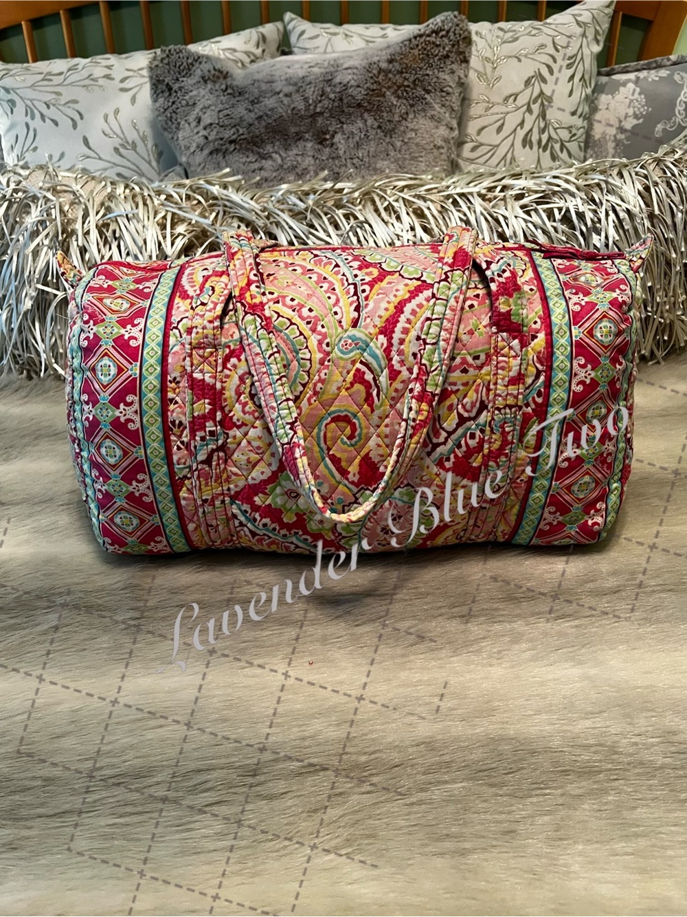 Vintage VERA BRADLEY Capri Melon 2007 Duffle Bag Carryon USA Travel Pink Paisley